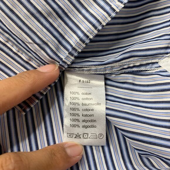 Lacoste Shirt Mens 40 Blue Button Up Slim Fit Striped Long Sleeve Cotton Preppy - Picture 6 of 9